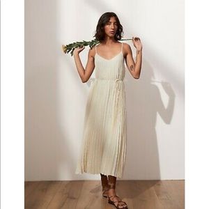 Banana Republic satin pleated midi dress in ivory leopard